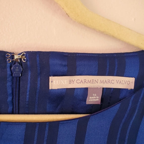 Size 16 Blue Tie-Waist Cocktail Dress by Carmen Marc Valvo - Luxe - Picture 5 of 9